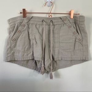 Rewind Beige Linen Summer Beach Lake Shorts Elastic Tan Neutral Drawstring 11